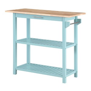Breighton Home Designs2Go 3 Tier Butcher Block Kitchen Prep Island with Drawer in Sea Foam Blue/Butcher Block - 1 of 4