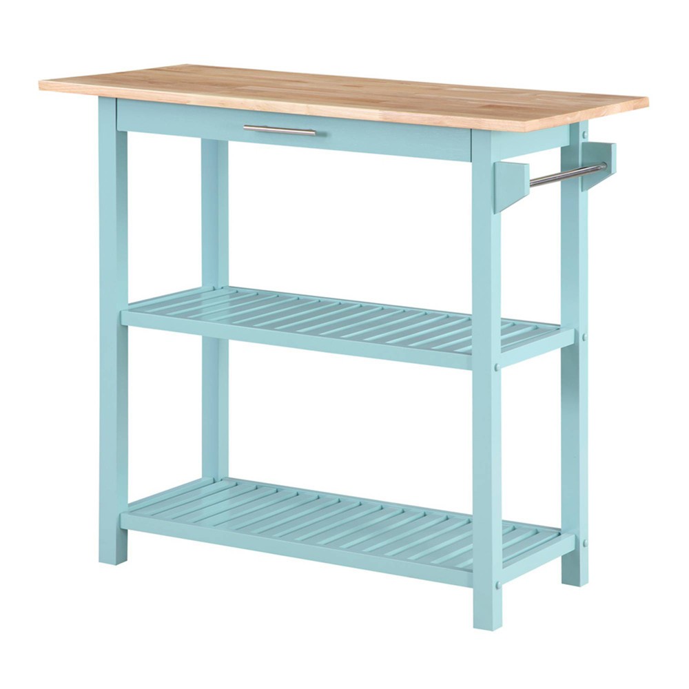 Breighton Home Designs2Go 3 Tier Butcher Block Kitchen Prep Island with Drawer in Sea Foam Blue/Butcher Block