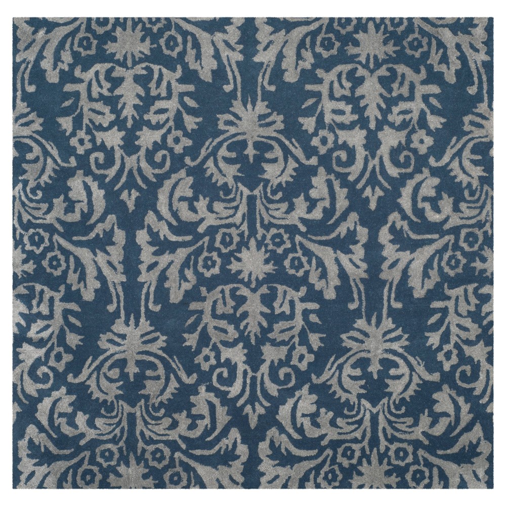 Navy/Gray Leaf Tufted Square Area Rug 5'x5' - Safavieh