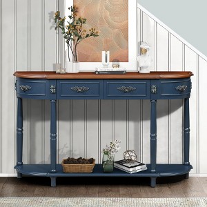 Grungis Wood Console Table with Storage for Entryway,Circular Half Moon Sofa Table with Open Shelf and 2 Drawers - 1 of 4