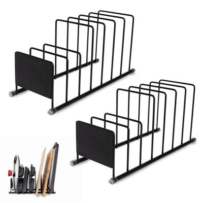 Cuisinel Lid and Dish Organizer Rack - 2-Pack Matte Black Kitchen Storage Organization Stand