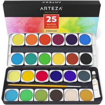 Arteza Premium Watercolor Artist Paint Set, Assorted Opaque Colors, Non-Toxic - 25 Pack