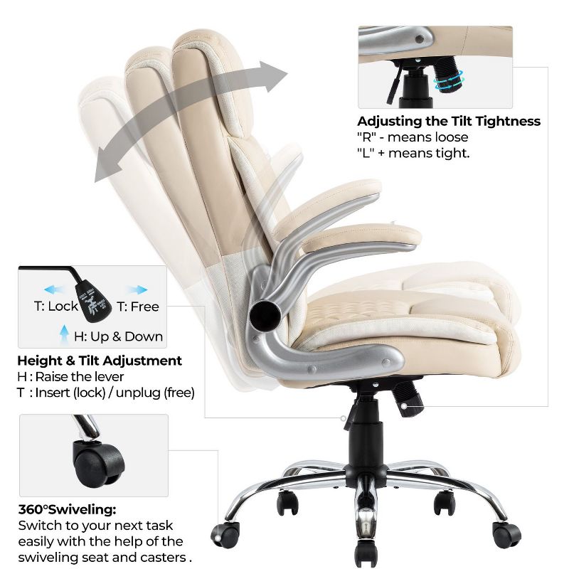 Swivel Office Chair - Ergonomic Executive Computer Desk Chairs with Adjustable Flip-up Armrest, Chair with Lumbar Support Velvet-The Pop Home, 4 of 11
