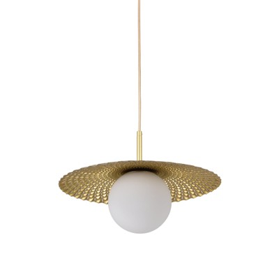 PAKOKULA 1-Light Golden Diffuser Pendant Light with Metal Pleated Gold Shade and White Glass Shade