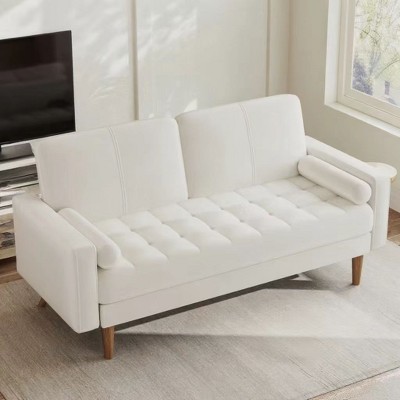 Vipbear 2-seater sofa, 55-inch velvet sofa with velvet cushion and pillow, Mid-century modern sofa, suitable for living room, apartment