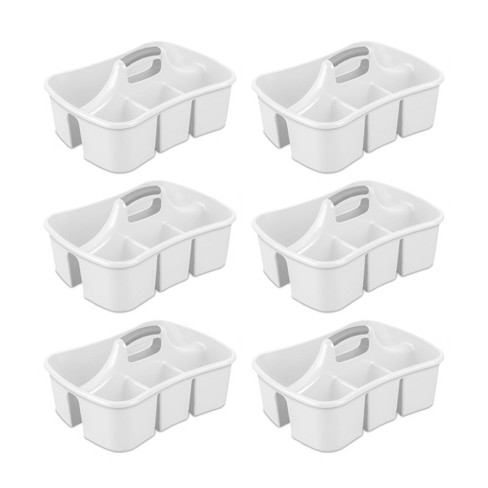 Sterilite Divided Ultra Caddy, Plastic, Portable Storage to Hold Bathroom  and Cleaning Supplies, 5 Large Compartments and Handle, White, 6-Pack