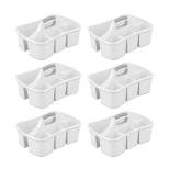 Sterilite Versatile Multi Use Large Home Divided Plastic Storage Tote Caddy with 4 Compartments and Carry Handle for Bathrooms, Dorms, White (6 Pack)