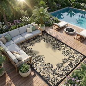 COZONY Outdoor Rug, Reversible Waterproof Plastic Straw Patio Rug w ...