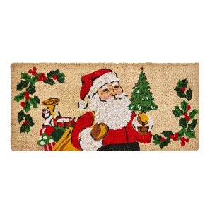 tagltd 1'6"x3'3" Vintage Santa with Green Tree Holly Rectangle Indoor Outdoor Estate Coir Door Mat Multicolored Beige Background - 1 of 2
