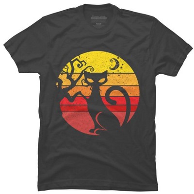 Men's Design By Humans Black Cat Halloween Costume Scary Vintage Cats By TaiHan T-Shirt