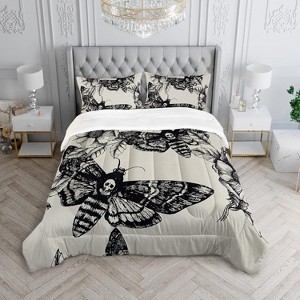 Acoinel 3 Pcs Moth Skull Lightwight Ultra Soft Comforter Set with 2 Pillowcases, White - 1 of 4