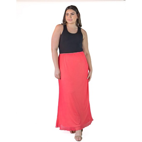 Neon Orange Pleated Elastic Waist Maxi Skirt (Plus Size) – In