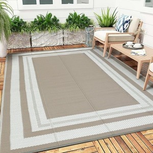 Outdoor Rug 9' x 12' Waterproof Patio Rug, Reversible Plastic Outside Carpet Storage Bag, for RV Camping Deck Balcony Porch - 1 of 4