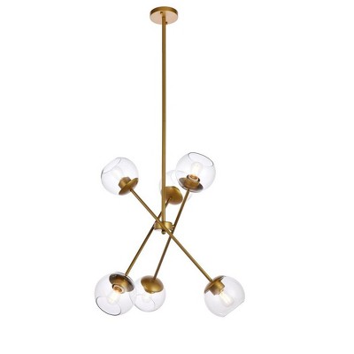 Elegant Lighting Axl 24 inch pendant in brass with clear shade