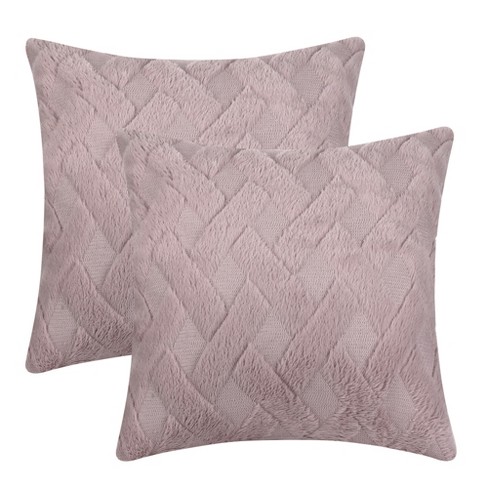 Unique Bargains Soft Plush Decorative Throw Solid Striped Pillow Covers 2 Pcs Pink 2 18 X 18 Target