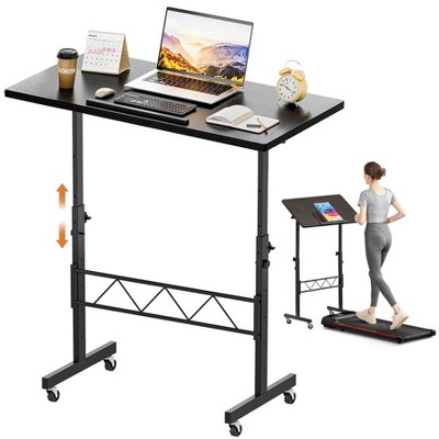 COMHOMA Small Standing Desk, Adjustable Height & Tiltable Tabletop, Mobile Stand Up Desk for Home Office Work and Walking Pad Treadmill