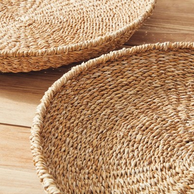 Natural Seagrass Round Decorative Tray Set