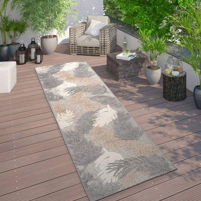Beige and Gray Synthetic Floral Runner Rug, 2' x 7'