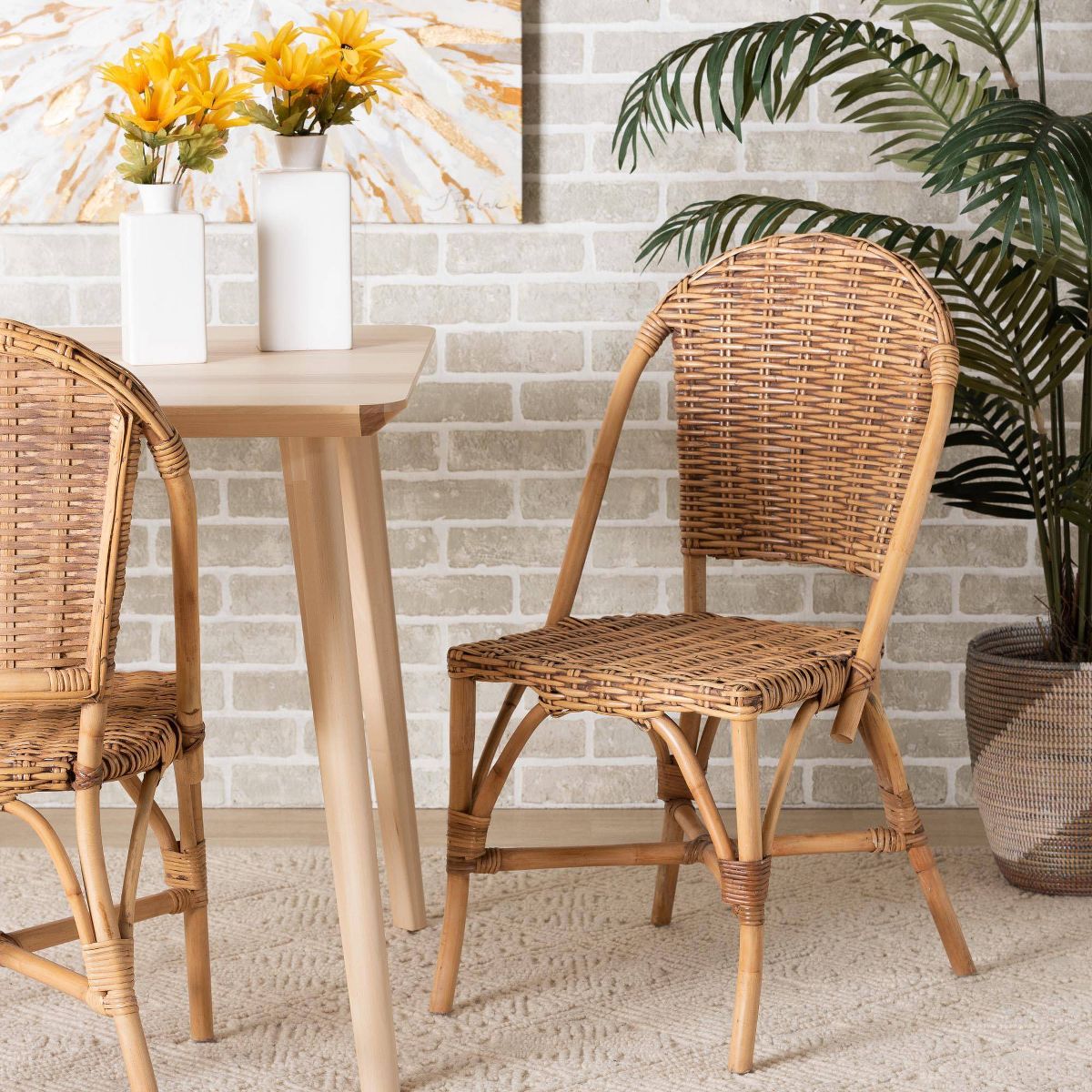 Neola Natural Rattan Dining Chair Set Brown - bali & pari: Handcrafted, No Assembly Required - thumbnail 2