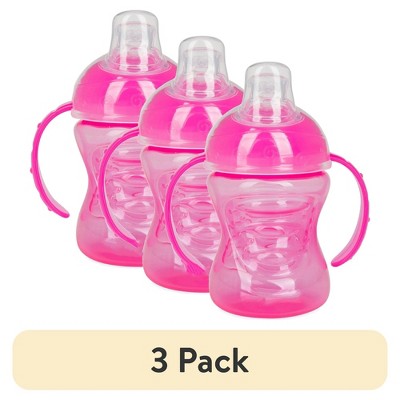 LunaLulinlk (3 pack) No-Spill Pink Soft Spout Sippy Cup, 8 fl oz