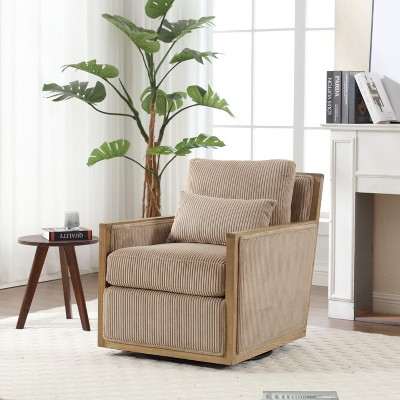 Corduroy Swivel Barrel Chair, Comfy Accent Sofa Chair for Living Room, 360 Degree Swivel Barrel Club Chair