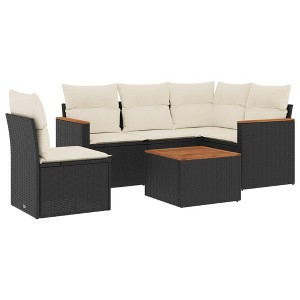 vidaXL 6 Piece Patio Sofa Set with Cushions Black Poly Rattan - Black and Cream With Table - 1 of 4