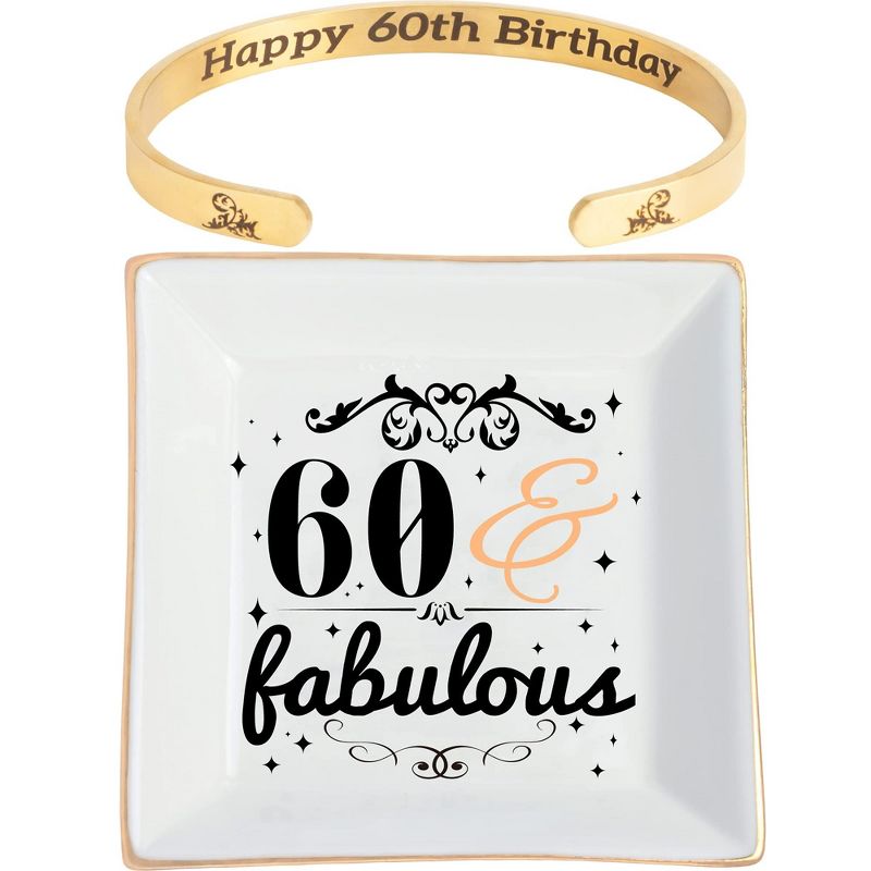 DORADREAMDEKO 60th Birthday Jewelry Dish Women Birthday Gifts, Gold, 1 of 4