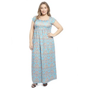 white maxi dress with cap sleeves Off White And Blue Cap Sleeve Wrap Maxi Dress