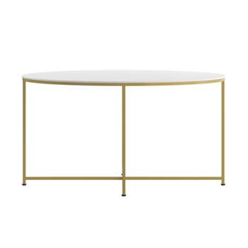 Emma and Oliver White Laminate Living Room Coffee Table with Crisscross Brushed Gold Metal Frame