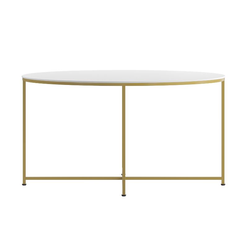 Emma and Oliver White Laminate Living Room Coffee Table with Crisscross Brushed Gold Metal Frame, 1 of 10