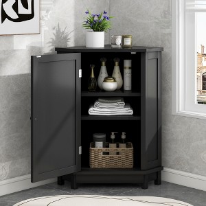 PDTEND Modern Style Bathroom Cabinet Triangle Corner Floor Storage Cabinet with Adjustable Shelf - 1 of 4