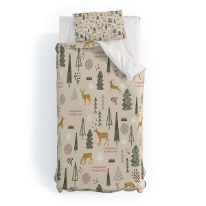 Marta Barragan Camarasa Deer Christmas forest Duvet Cover + Pillow Sham(s) - Deny Designs - 1 of 4