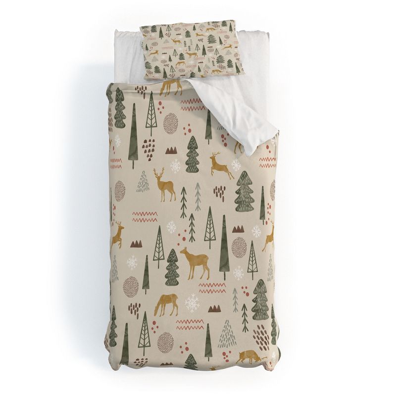 Marta Barragan Camarasa Deer Christmas forest Duvet Cover + Pillow Sham(s) - Deny Designs, 1 of 5