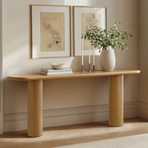 70" Narrow Console Table,Modern Wood Console Table With Double Pedstal,Grain Paper Console Table for Entryway,Living Room-Tanpinhause - 1 of 4