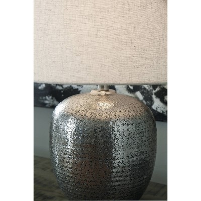 Contemporary Magalie Antique Silver Hammered Aluminum Table Lamp Set