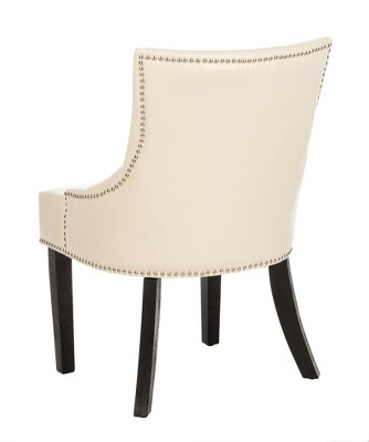 Transitional Flat Cream Leather Upholstered Side Chair with Nailhead Trim
