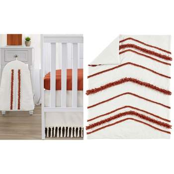 Sweet Jojo Designs Gender Neutral Unisex Baby Crib Bedding Set - Boho Fringe Rust Orange Ivory Off White 4pc