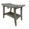 CoastalVogue® Harmony® 24" Teak Wood Shower Bench with Shelf and LiftAide® Arms in Antique Gray Finish - 2 of 4