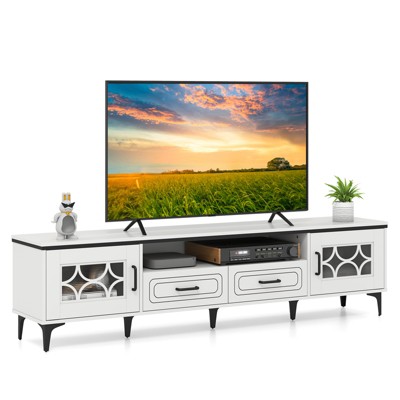 Tangkula Farmhouse TV Stand for TVs up to 80" Entertainment Center with 2 Drawers & 2 CabinetsWooden TV Cabinet