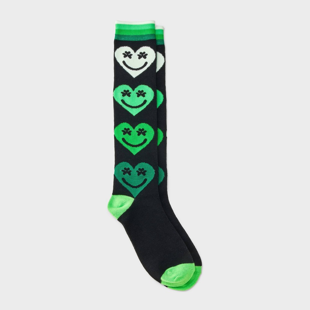 Women's Lucky Hearts St. Patrick's Day Knee High Socks - Black/Green 4-10