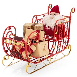 Costway Red Santa Sleigh with Large Cargo Area for Gifts Metal Christmas Holiday Decor - 1 of 4