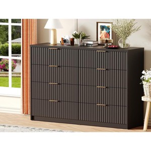 Modern 8 or 9-Drawer Fluted Dresser, Large Capacity Wood Storage Organizer with Metal Handles & Anti-Tip Design for Bedroom Living Room Hallway - 1 of 4