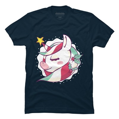 Girl's Design By Humans Striped Christmas Unicorn By rasok T-Shirt