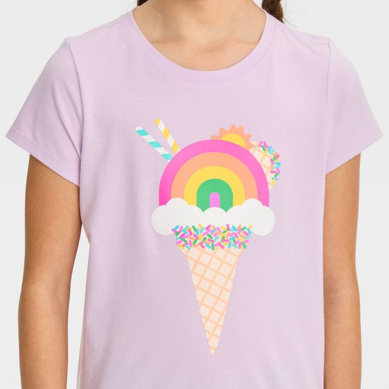 Girls&#39; Short Sleeve &#39;Ice Cream Rainbow&#39; Graphic T-Shirt - Cat &#38; Jack&#8482; Lavender, 3 of 5