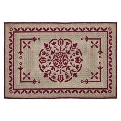 Custom House Burgundy Tan Jacquard Polyester Bathmat 20x30  VHC Brands