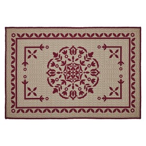 Custom House Burgundy Tan Jacquard Polyester Bathmat 20x30  VHC Brands - 1 of 4