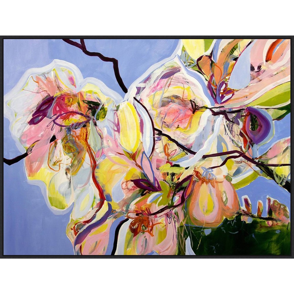 42" x 32" Cool Spring Blues with Magnolia by Kati Bujna Framed Canvas Wall Art Print - Amanti Art