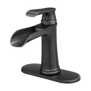 ChicFurnit Bathroom Sink Faucet Single Handle Waterfall Design with Pop Up Drain and Supply Lines for Trendy Vanities, Brown, 15"*7.7"*3.1" - 1 of 4