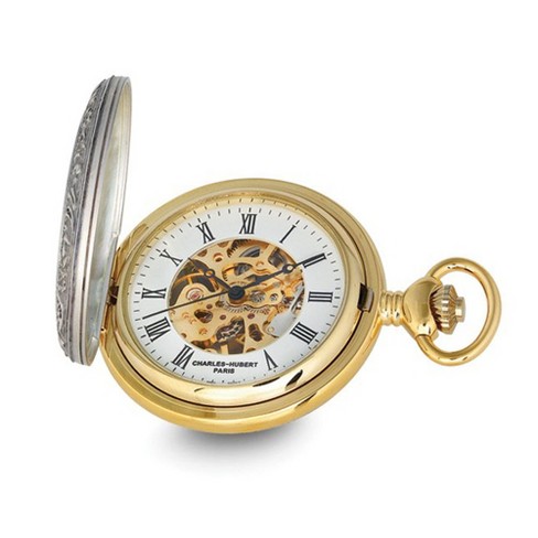 Black Bow Jewelry Charles Hubert Lion Crest Hunter Case Skeleton Dial Pocket Watch - image 1 of 3