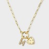 14K Gold Dipped Cubic Zirconia Puffy Heart Charm Initial Necklace - A New Day™ Gold - 2 of 4
